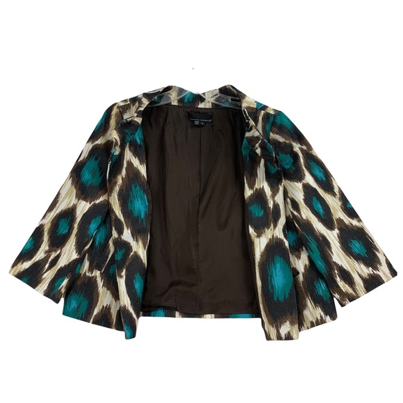 Large Print Leopard Brown & Turquoise Swing Blazer - Picture 6 of 15